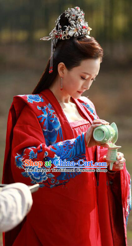 Chinese Ancient Imperial Consort Embroidered Red Dress Ancient Wedding Clothing TV Series The Legends Shen Qianjin Costume