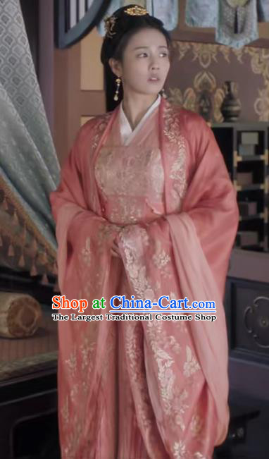Chinese One and Only TV Series Cui Shi Yi Pink Dress Ancient Crown Princess Clothing Traditional Noble Lady Garment Costume
