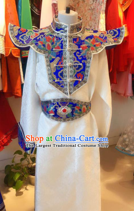 Chinese Ethnic Boy Robe Mongol Nationality Folk Dance Garment Costume Mongolian Festival Clothing