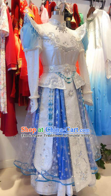 Chinese Mongolian Festival Clothing Ethnic Girl Dress Mongol Nationality Folk Dance Garment Costume