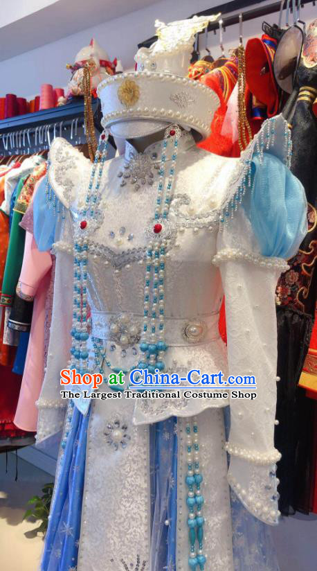 Chinese Mongolian Festival Clothing Ethnic Girl Dress Mongol Nationality Folk Dance Garment Costume