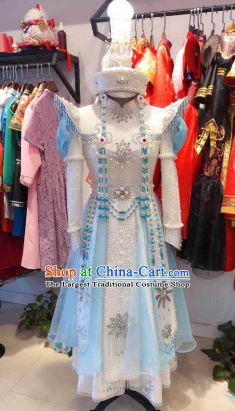 Chinese Mongolian Folk Dance Clothing Ethnic Festival Girl Dress Mongol Nationality Garment Costume
