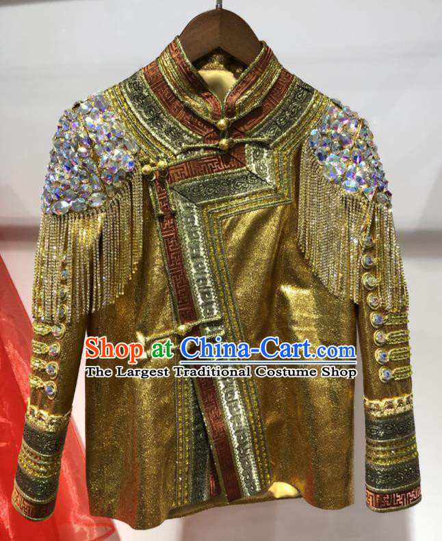 Chinese Ethnic Stage Performance Mandarin Jacket Mongol Nationality Boy Top Garment Mongolian Children Folk Dance Clothing