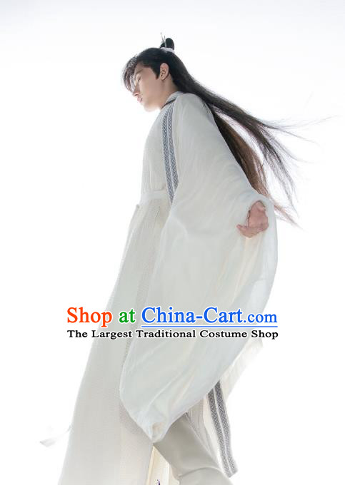 Chinese Ancient Swordsman Clothing Traditional Wuxia Hero White Garments TV Series Love and Redemption Yu Si Feng Costume