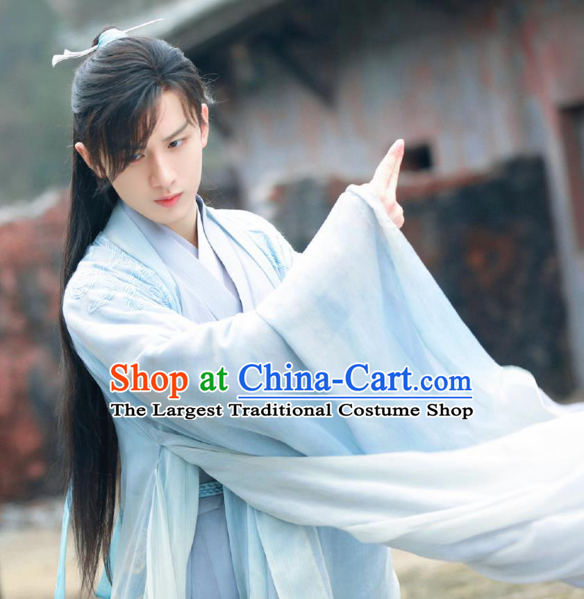 Chinese Ancient Noble King Clothing Traditional Wuxia Swordsman Garment Costumes TV Series Love and Redemption Yu Si Feng Blue Dresses