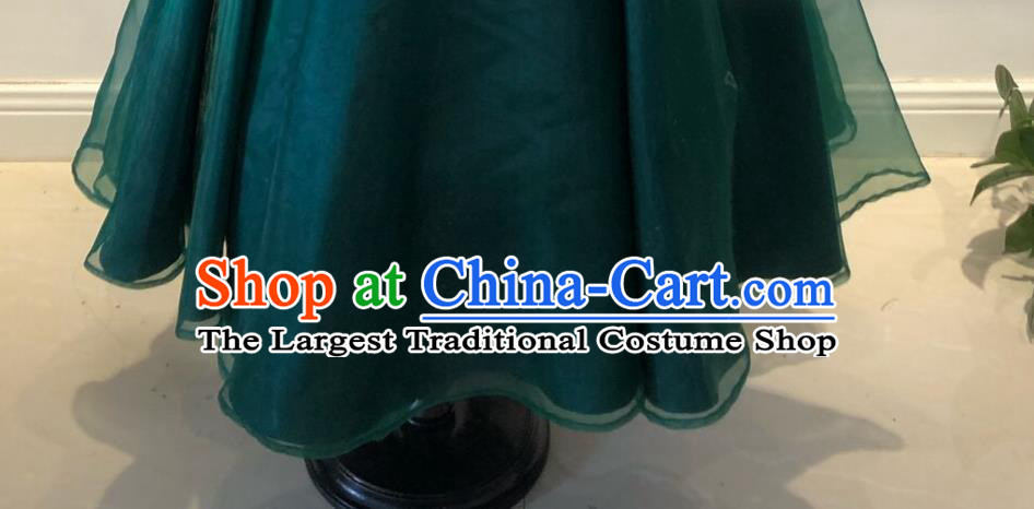 Chinese Ethnic Girl Green Dress Costume Mongol Nationality Dance Garment Mongolian Festival Performance Clothing