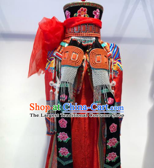 Chinese Mongol Nationality Bride Headdress Mongolian Festival Performance Headpieces Ethnic Woman Hat
