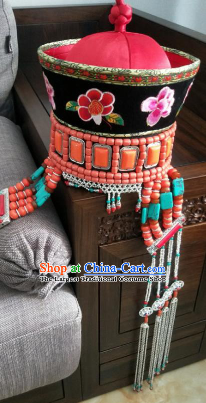 Chinese Mongol Nationality Bride Headdress Mongolian Festival Performance Headpieces Ethnic Woman Hat