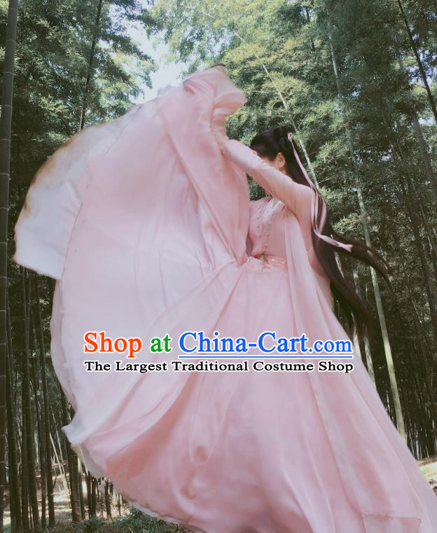 Chinese Traditional Wuxia TV Series Swordswoman Garment Costumes Love and Redemption Chu Xuan Ji Pink Dress Ancient Young Beauty Clothing