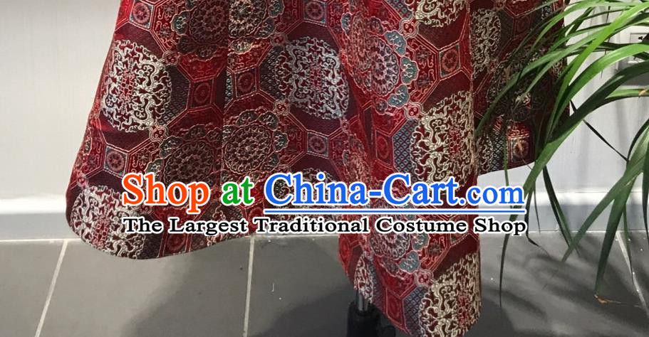 Chinese Mongol Nationality Wedding Garment Costume Mongolian Folk Dance Red Brocade Dress Ethnic Stage Performance Clothing