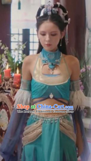 Chinese Romance Movie Mermaid Bound Bai Qiulian Garment Costume Ancient Fairy Beauty Green Dress