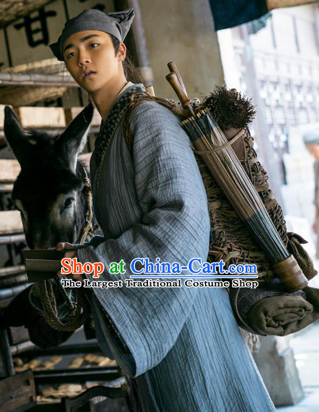 Chinese Ancient Scholar Costume Romance Movie Soul Snatcher Wang Zi Jin Clothing Traditional Civilian Garment and Headpiece