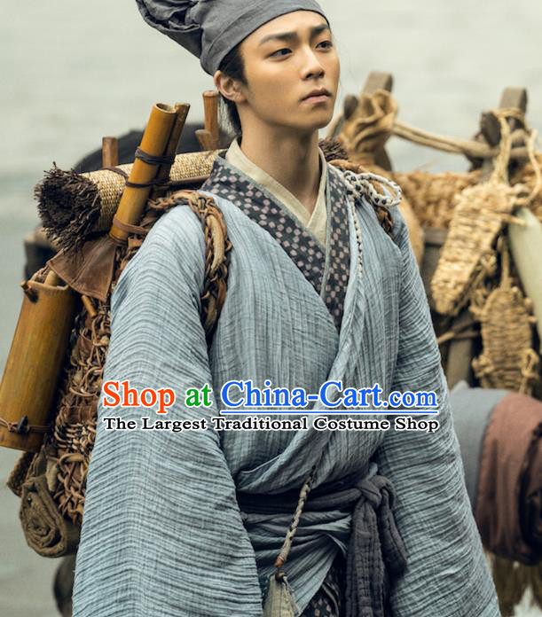 Chinese Ancient Scholar Costume Romance Movie Soul Snatcher Wang Zi Jin Clothing Traditional Civilian Garment and Headpiece
