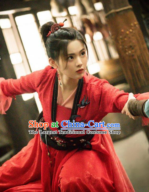 Chinese Wuxia TV Series Heroes Wen Rou Clothing Traditional Swordswoman Red Dress Ancient Heroine Costume