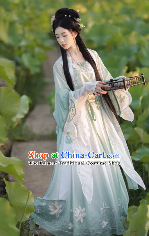 Chinese Traditional Light Green Hanfu Dress Ancient Young Woman Clothing Song Dynasty Princess Garment Costumes