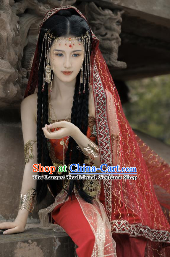 Chinese Tang Dynasty Dance Lady Garment Costumes Traditional Ethnic Dance Red Dress Ancient Palace Beauty Clothing