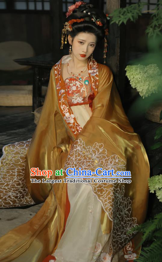 Chinese Tang Dynasty Imperial Consort Garment Costumes Traditional Embroidered Hanfu Dress Ancient Empress Clothing