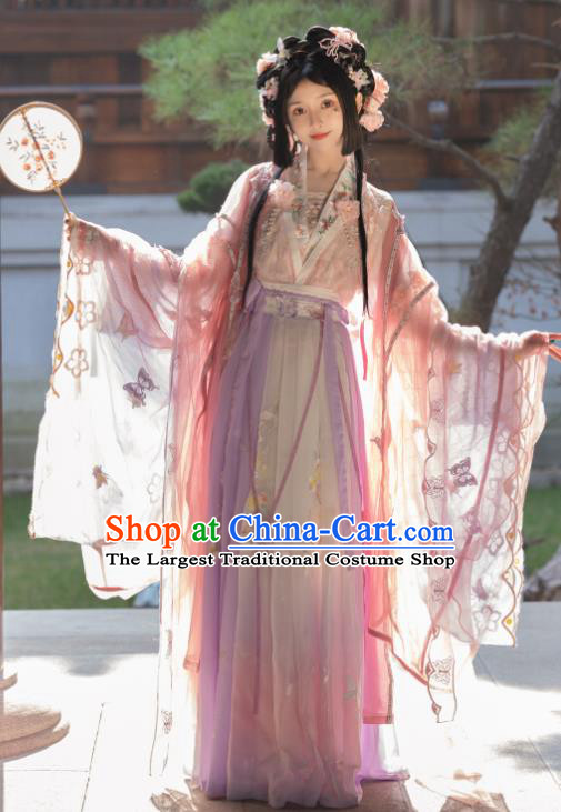 Chinese Ancient Flower Fairy Clothing Southern and Northern Dynasties Princess Garment Costumes Traditional Pink Hanfu Dress