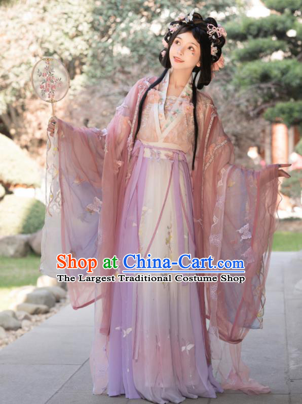 Chinese Ancient Flower Fairy Clothing Southern and Northern Dynasties Princess Garment Costumes Traditional Pink Hanfu Dress