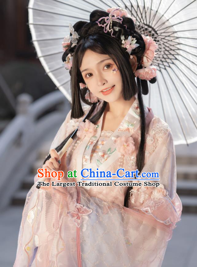 Chinese Ancient Flower Fairy Clothing Southern and Northern Dynasties Princess Garment Costumes Traditional Pink Hanfu Dress