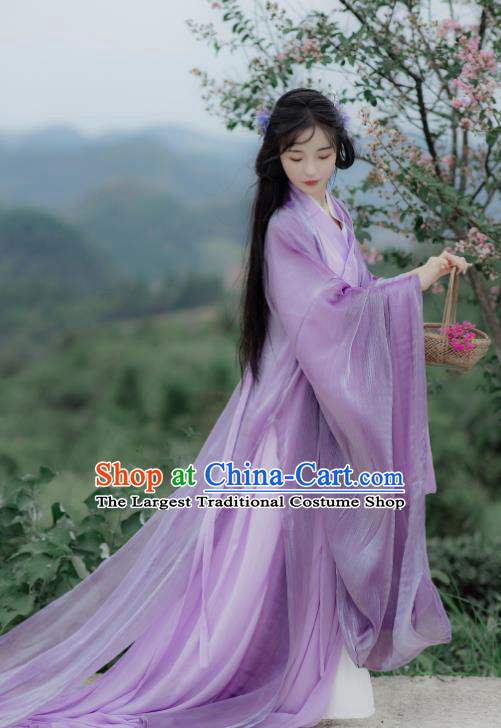 Chinese Traditional Purple Hanfu Dresses Ancient Palace Beauty Clothing Han Dynasty Princess Garment Costumes