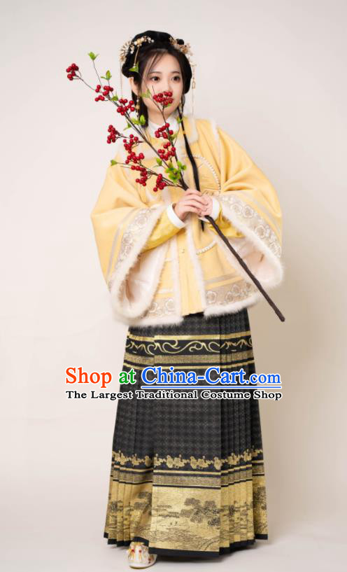 Chinese Ancient Noble Lady Clothing Ming Dynasty Princess Garment Costumes Traditional Winter Hanfu Jacket and Skirt Complete Set