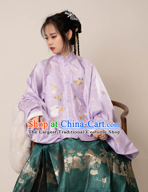 Chinese Ancient Noble Lady Clothing Ming Dynasty Princess Garment Costumes Traditional Hanfu Purple Blouse and Green Skirt Complete Set