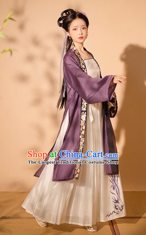 Chinese Ancient Noble Beauty Clothing Song Dynasty Young Woman Garment Costumes Traditional Purple Hanfu Dresses