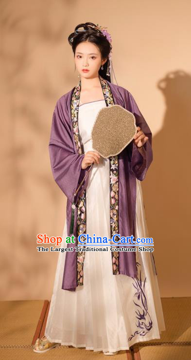 Chinese Ancient Noble Beauty Clothing Song Dynasty Young Woman Garment Costumes Traditional Purple Hanfu Dresses