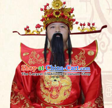 Chinese Ancient God of Wealth Embroidered Costume China New Year Cai Shen Ye Embroidery Clothing