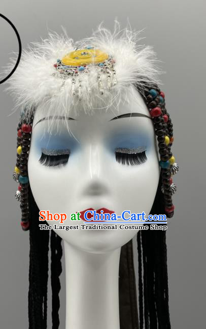 Chinese Ethnic Stage Performance Braids Headpieces Tibetan Minority Dance Hair Jewelries Zang Nationality Woman Headdress