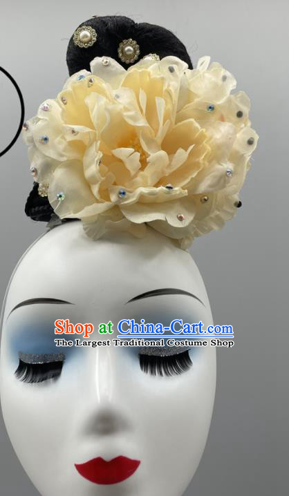 China Classical Dance Wig and Hair Jewelry Taoli Cup Dance Competition Headpieces Women Group Stage Performance Headwear