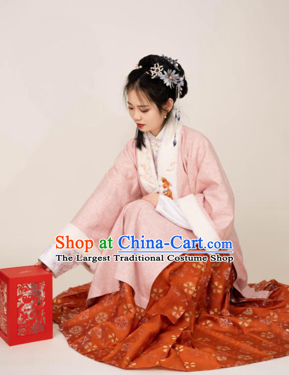 Chinese Ancient Young Beauty Clothing Traditional Hanfu Garments Ming Dynasty Noble Lady Costumes Complete Set