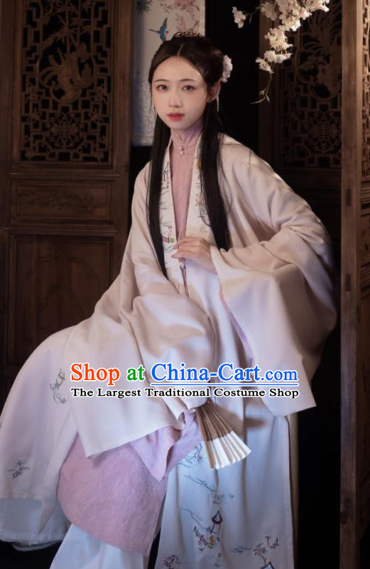 Chinese Ming Dynasty Noble Woman Costumes Ancient Young Mistress Clothing Traditional Hanfu Cloak Gown and Skirt Complete Set