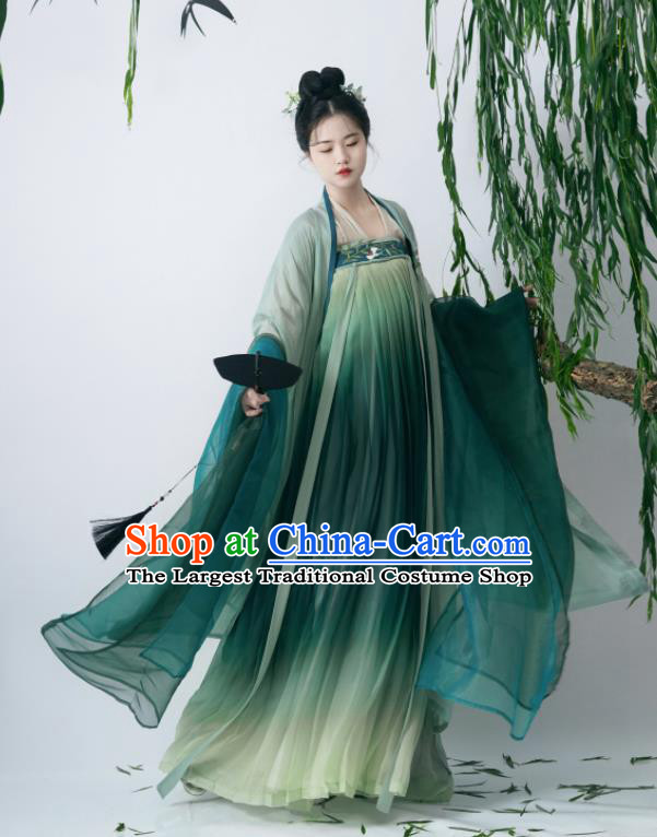Chinese Traditional Green Hanfu Dress Tang Dynasty Young Lady Costumes Ancient Princess Clothing