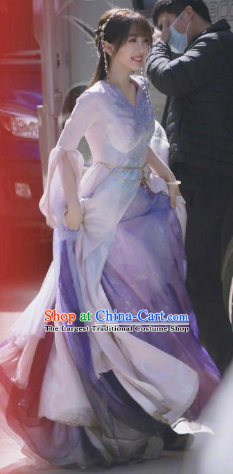 Chinese Goddess Dress Clothing Drama Love Between Fairy and Devil Xiao Lan Hua Garments Ancient Fairy Lilac Costumes