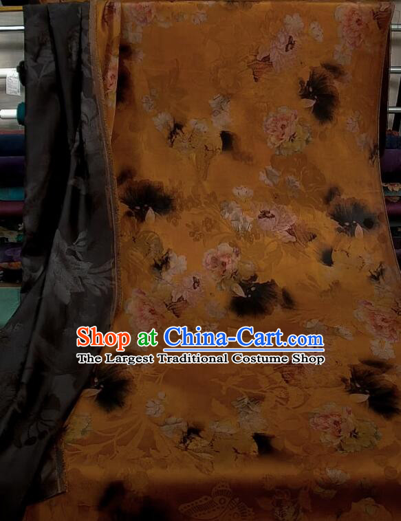 Chinese Traditional Cheongsam Orange Silk Material Classical Peony Pattern Design Gambiered Guangdong Gauze Fabric