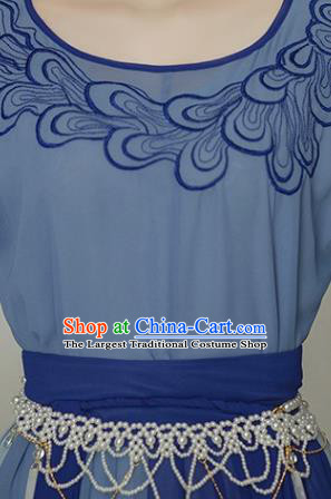 Chinese Tang Dynasty Blue Hanfu Dress Traditional Dunhuang Flying Apsaras Garment Costumes Ancient Fairy Clothing