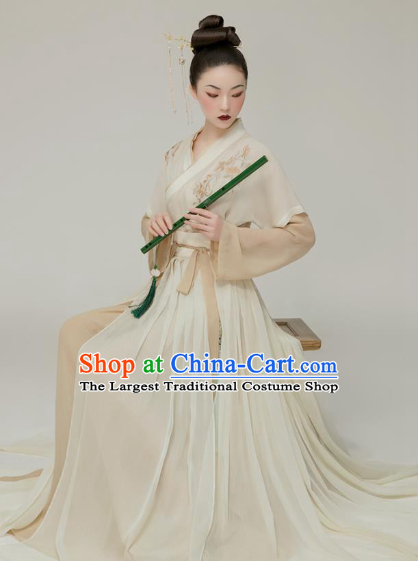 Chinese Traditional Princess Garment Costumes Ancient Court Beauty Clothing Song Dynasty Beige Hanfu Dress Complete Set