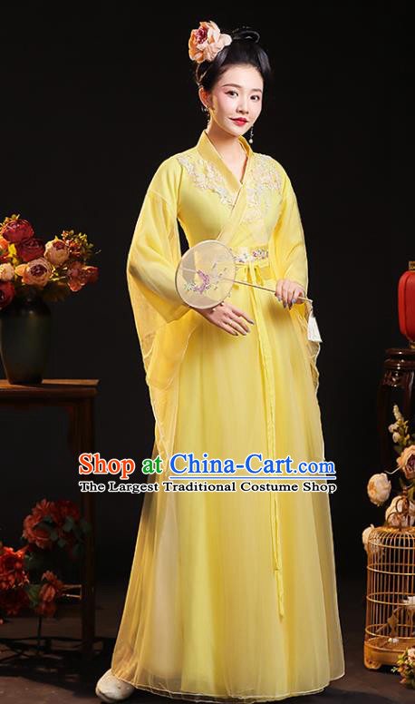 Chinese Ancient Young Mistress Clothing Traditional Yellow Hanfu Dress Song Dynasty Noble Beauty Costume