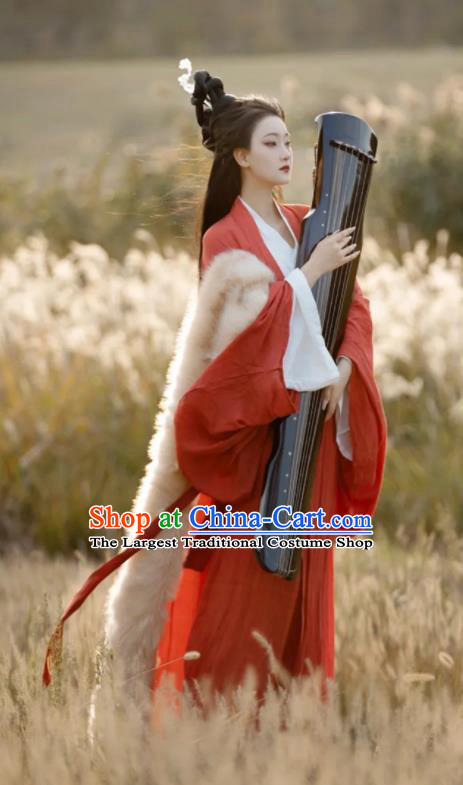 Chinese Ancient Swordswoman Clothing Traditional Red Hanfu Dress Jin Dynasty Princess Costumes