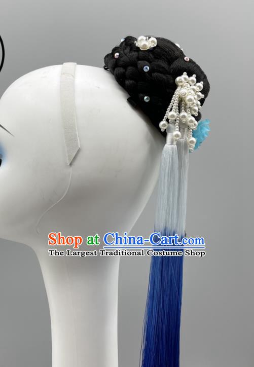 Chinese Stage Performance Wig Chignon Classical Dance Headpiece Woman Dance Competition Hair Jewelries