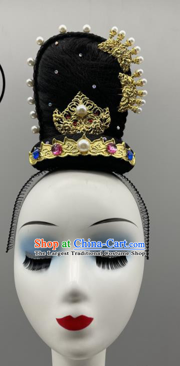 Chinese Hunhuang Flying Apsaras Dance Hair Jewelry Stage Performance Wig Chignon Classical Dance Hairpiece Han Tang Dance Headdress