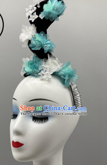 Chinese Fairy Dance Hair Jewelry Stage Performance Wig Hairpieces Women Group Dance Headpiece Classical Dance Headdress