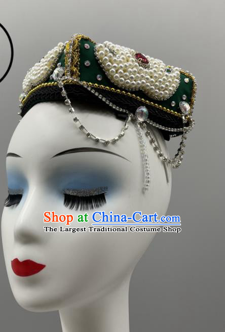 Chinese Ethnic Stage Performance Headwear Uyghur Nationality Folk Dance Headdress Xinjiang Dance Green Hat
