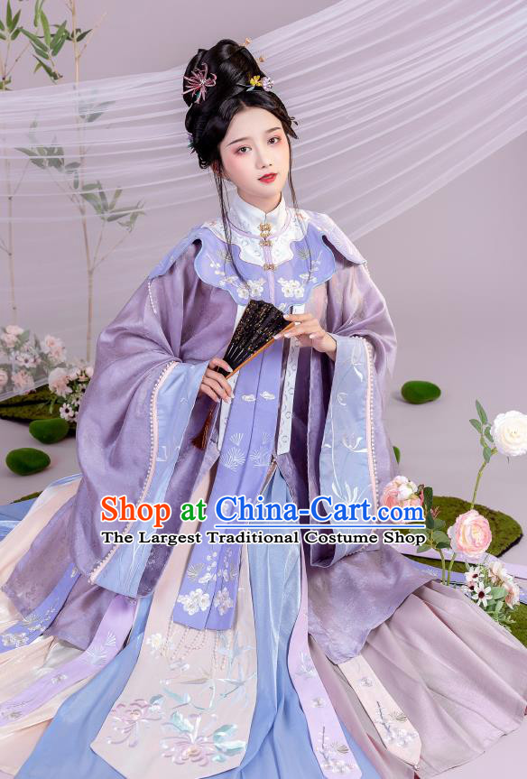 Chinese Ancient Noble Lady Clothing Ming Dynasty Young Woman Garment Costumes Traditional Purple Hanfu Dresses