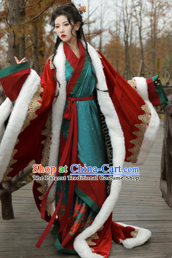 Chinese Han Dynasty Noble Mistress Garment Costumes Traditional Hanfu Curving Front Robe Ancient Empress Clothing Complete Set