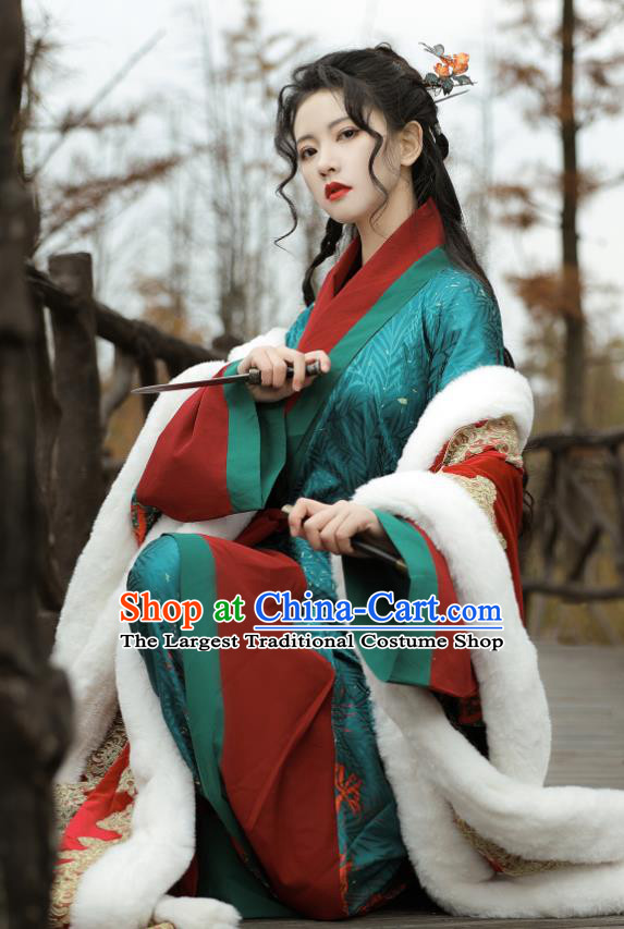 Chinese Han Dynasty Noble Mistress Garment Costumes Traditional Hanfu Curving Front Robe Ancient Empress Clothing Complete Set