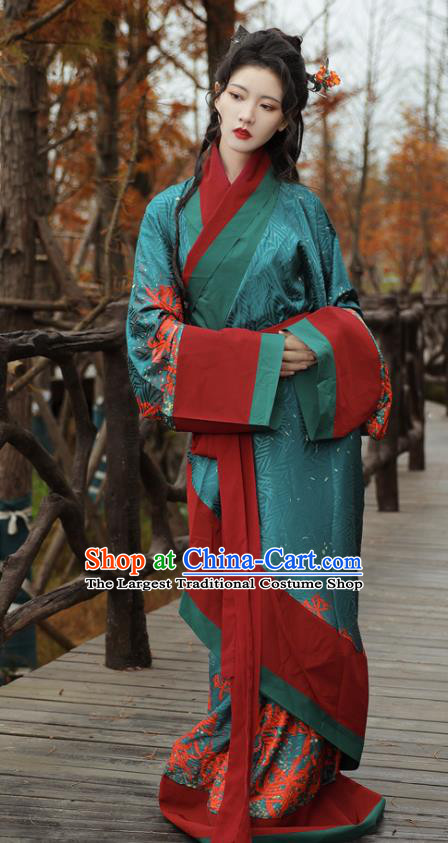 Chinese Han Dynasty Noble Mistress Garment Costumes Traditional Hanfu Curving Front Robe Ancient Empress Clothing Complete Set