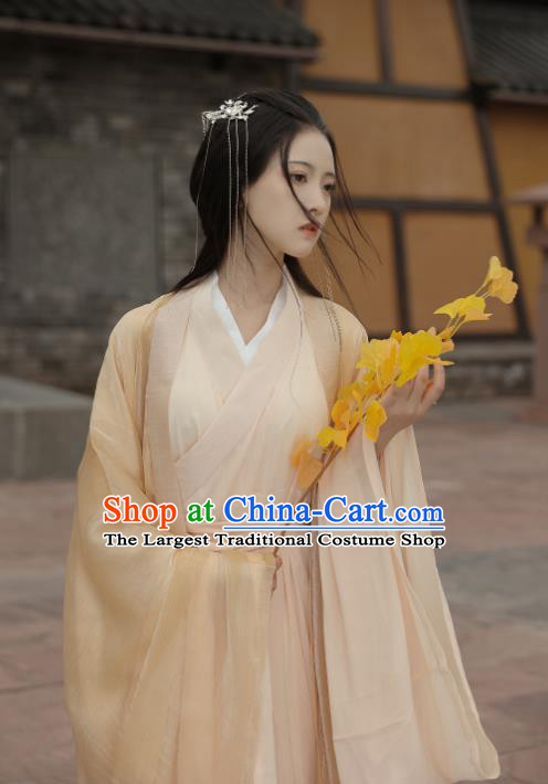 Chinese Ancient Young Beauty Clothing Jin Dynasty Swordswoman Garment Costumes Traditional Yellow Hanfu Dresses